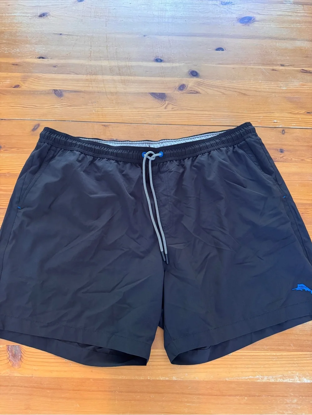 Tommy Bahama Black Swim Trunks with Gray Drawstring and Blue Logo NWT